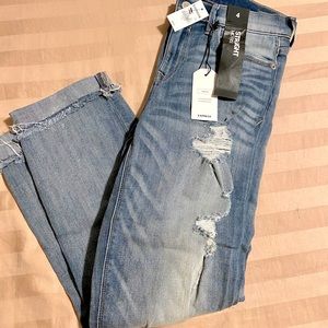 Express Straight Midrise Stretch Distressed Jeans